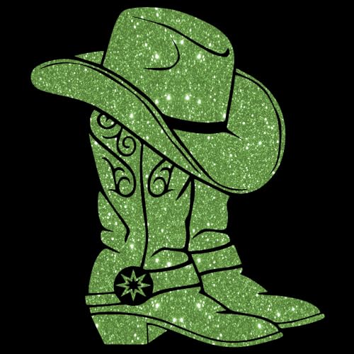 Glitzerdeals Bügelbilder Glitzer Line Dance Cowboystiefel hellgrün Aufbügler für Textilien Karneval Kostüm Line Dance Bügelflicken Cowboyhut Fasching Patch zum Aufbügeln Line Dance von Glitzerdeals