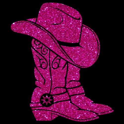 Glitzerdeals Bügelbilder Glitzer Line Dance Cowboystiefel pink Aufbügler für Textilien Karneval Kostüm Line Dance Bügelflicken Cowboyhut Fasching Patch zum Aufbügeln Line Dance von Glitzerdeals