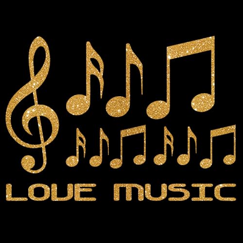 Glitzerdeals Bügelbild Glitzer Love Music Set Notenschlüssel und Noten gold Glitzerbild zum Aufbügeln Music Glitzerflex Notenschlüssel Bling Aufbügler Music von Glitzerdeals