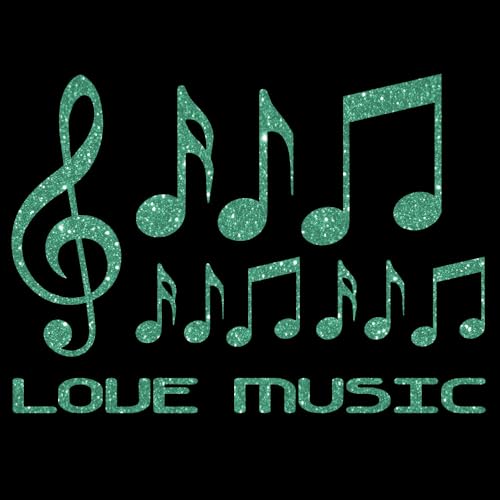 Glitzerdeals Bügelbilder Glitzer Love Music Set Notenschlüssel und Noten jade Aufbügler für Textilien Karneval Kostüm Music Bügelflicken Notenschlüssel Fasching Patch zum Aufbügeln Music von Glitzerdeals