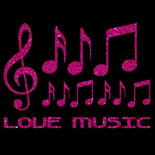 Glitzerdeals Bügelbilder Glitzer Love Music Set Notenschlüssel und Noten pink Aufbügler für Textilien Karneval Kostüm Music Bügelflicken Notenschlüssel Fasching Patch zum Aufbügeln Music von Glitzerdeals