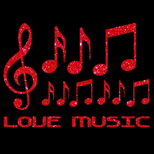 Glitzerdeals Bügelbilder Glitzer Love Music Set Notenschlüssel und Noten rot Aufbügler für Textilien Karneval Kostüm Music Bügelflicken Notenschlüssel Fasching Patch zum Aufbügeln Music von Glitzerdeals