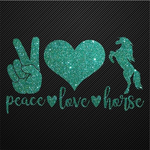 Glitzerdeals Bügelbilder Glitzer Peace Love Horse jade Aufbügler für Textilien Karneval Kostüm Pferd Bügelflicken Pferde Fasching Patch zum Aufbügeln Pferd von Glitzerdeals