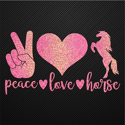 Glitzerdeals Bügelbilder Glitzer Peace Love Horse koralle Aufbügler für Textilien Karneval Kostüm Pferd Bügelflicken Pferde Fasching Patch zum Aufbügeln Pferd von Glitzerdeals