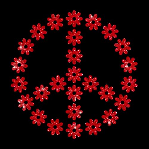 Glitzerdeals Bügelbild Glitzer Peace Symbol Blumen Peacezeichen rot Glitzerbild zum Aufbügeln Peace Glitzerflex Peacezeichen Bling Aufbügler Peace von Glitzerdeals