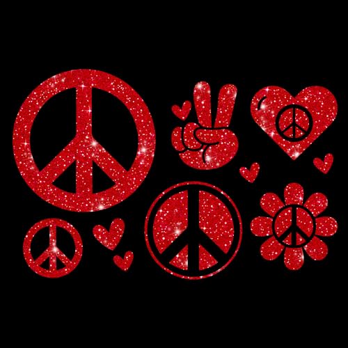 Glitzerdeals Bügelbild Glitzer Peace Symbole Set Peacezeichen rot Glitzerbild zum Aufbügeln Peace Glitzerflex Peacezeichen Bling Aufbügler Peace von Glitzerdeals