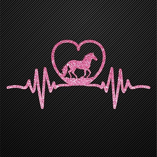 Glitzerdeals Bügelbilder Glitzer Pferd auf Herzlinie EKG flamingo Aufbügler für Textilien Karneval Kostüm Pferd Bügelflicken Pferde Fasching Patch zum Aufbügeln Pferd von Glitzerdeals