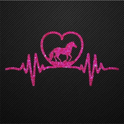 Glitzerdeals Bügelbild Glitzer Pferd auf Herzlinie EKG pink Glitzerbild zum Aufbügeln Pferd Glitzerflex Pferde Bling Aufbügler Pferd von Glitzerdeals