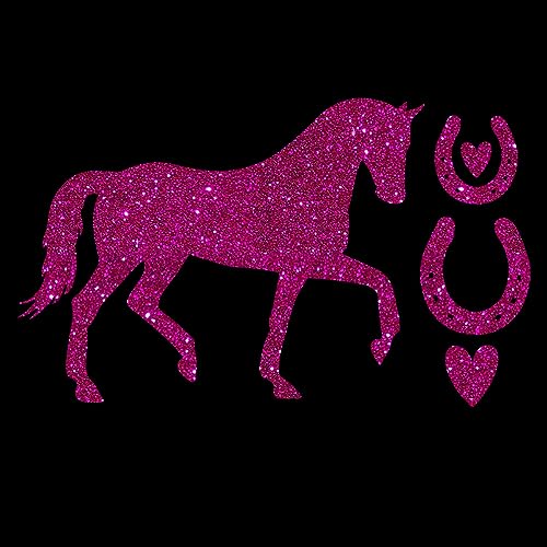 Glitzerdeals Bügelbild Glitzer Pferd mit Hufeisen pink Glitzerbild zum Aufbügeln Pferd Glitzerflex Pferde Bling Aufbügler Pferd von Glitzerdeals