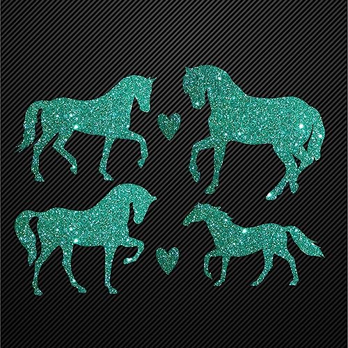 Glitzerdeals Bügelbild Glitzer Pferde 4er Set mit Herzen jade Glitzerbild zum Aufbügeln Pferd Glitzerflex Pferde Bling Aufbügler Pferd von Glitzerdeals