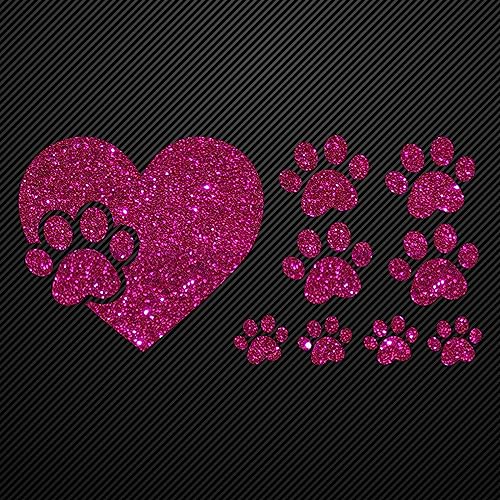 Glitzerdeals Bügelbilder Glitzer Pfote im Herz und kleine Pfoten pink Aufbügler für Textilien Karneval Kostüm Pfoten Bügelflicken Pfote Fasching Patch zum Aufbügeln Pfoten von Glitzerdeals