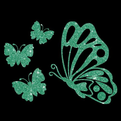 Glitzerdeals Bügelbilder Glitzer Schmetterlinge im Set jade Aufbügler für Textilien Karneval Kostüm Schmetterling Bügelflicken Schmetterlinge Fasching Patch zum Aufbügeln Schmetterling von Glitzerdeals