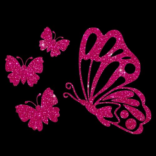 Glitzerdeals Bügelbilder Glitzer Schmetterlinge im Set pink Aufbügler für Textilien Karneval Kostüm Schmetterling Bügelflicken Schmetterlinge Fasching Patch zum Aufbügeln Schmetterling von Glitzerdeals