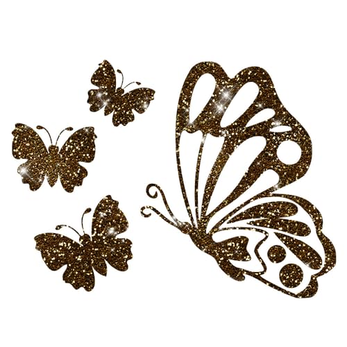 Glitzerdeals Bügelbild Glitzer Schmetterlinge im Set schwarzgold Glitzerbild zum Aufbügeln Schmetterling Glitzerflex Schmetterlinge Bling Aufbügler Schmetterling von Glitzerdeals