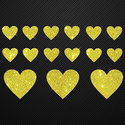 Glitzerdeals Bügelbilder Glitzer Set 15 Herzen in Glitzer gelbgold Aufbügler für Textilien Karneval Kostüm Herzen Bügelflicken Herz Fasching Patch zum Aufbügeln Herzen von Glitzerdeals