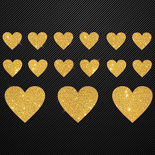 Glitzerdeals Bügelbilder Glitzer Set 15 Herzen in Glitzer gold Aufbügler für Textilien Karneval Kostüm Herzen Bügelflicken Herz Fasching Patch zum Aufbügeln Herzen von Glitzerdeals