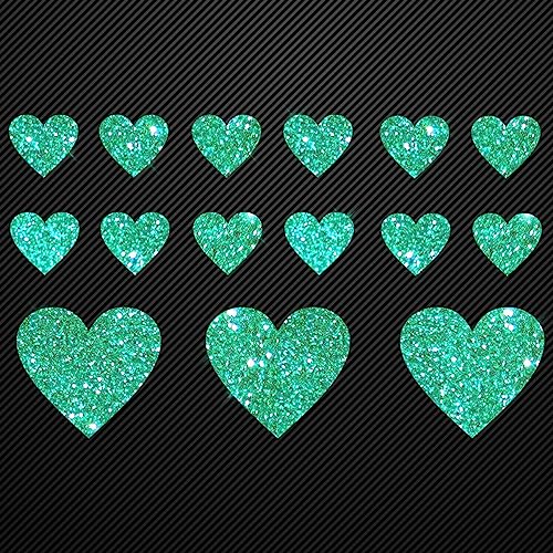 Glitzerdeals Bügelbild Glitzer Set 15 Herzen in Glitzer jade Glitzerbild zum Aufbügeln Herzen Glitzerflex Herz Bling Aufbügler Herzen von Glitzerdeals