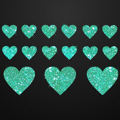 Glitzerdeals Bügelbild Glitzer Set 15 Herzen in Glitzer jade Glitzerbild zum Aufbügeln Herzen Glitzerflex Herz Bling Aufbügler Herzen von Glitzerdeals