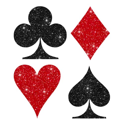 Glitzerdeals Bügelbilder Glitzer Spielkarten Symbole Karo Pik Herz Kreuz schwarz Glitzerbild zum Aufbügeln Spielkarten Bügelflicken Poker Fasching Patch zum Aufbügeln Spielkarten von Glitzerdeals