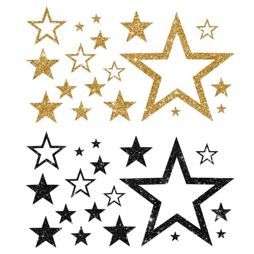 Glitzerdeals Bügelbild Glitzer Sterne im Set 2-farbig Stern Glitzerbild zum Aufbügeln Sterne Glitzerflex Stern Bling Aufbügler Sterne gold-schwarz von Glitzerdeals