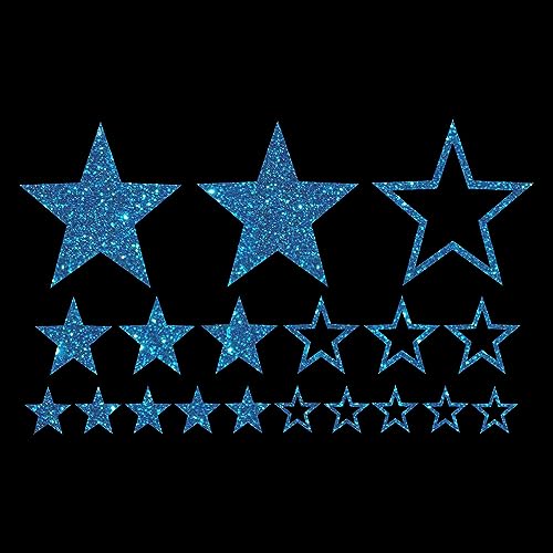 Glitzerdeals Bügelbilder Glitzer Sterne im Set blau Aufbügler für Textilien Karneval Kostüm Sterne Bügelflicken Stern Fasching Patch zum Aufbügeln Sterne von Glitzerdeals