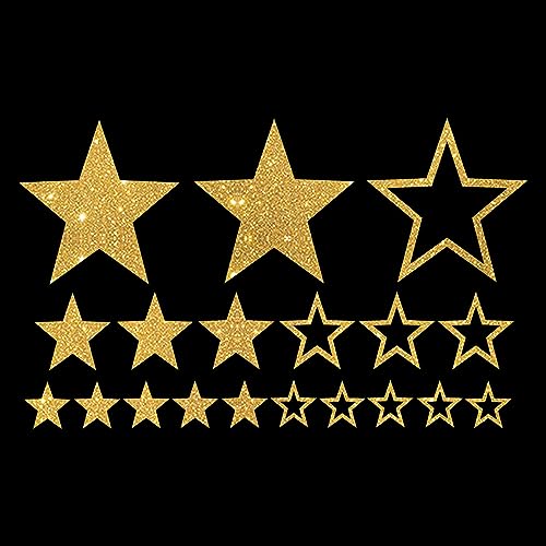 Glitzerdeals Bügelbilder Glitzer Sterne im Set gold Aufbügler für Textilien Karneval Kostüm Sterne Bügelflicken Stern Fasching Patch zum Aufbügeln Sterne von Glitzerdeals