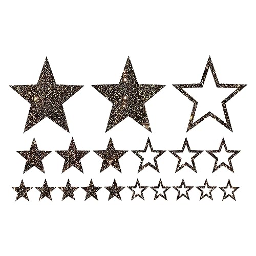 Glitzerdeals Bügelbilder Glitzer Sterne im Set schwarzgold Aufbügler für Textilien Karneval Kostüm Sterne Bügelflicken Stern Fasching Patch zum Aufbügeln Sterne von Glitzerdeals