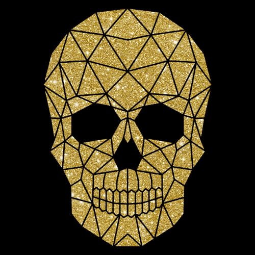 Glitzerdeals Bügelbilder Glitzer Totenkopf Geometrie Tattoo gold Aufbügler für Textilien Karneval Kostüm Totenkopf Bügelflicken Skull Fasching Patch zum Aufbügeln Totenkopf von Glitzerdeals