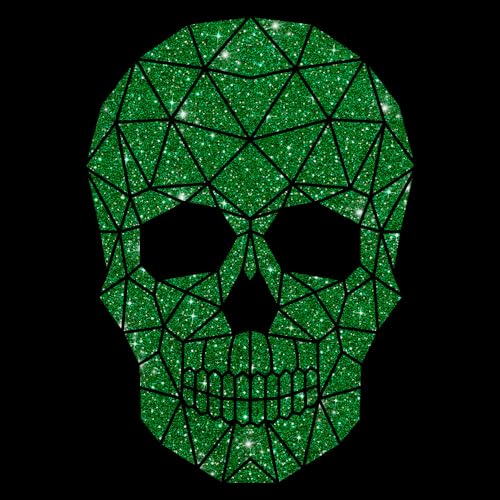 Glitzerdeals Bügelbilder Glitzer Totenkopf Geometrie Tattoo grün Aufbügler für Textilien Karneval Kostüm Totenkopf Bügelflicken Skull Fasching Patch zum Aufbügeln Totenkopf von Glitzerdeals