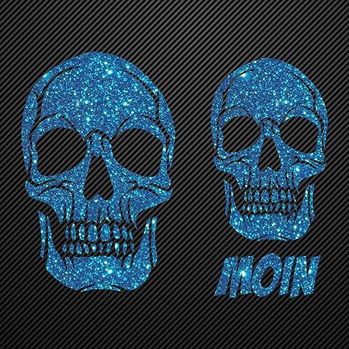 Glitzerdeals Bügelbilder Glitzer Totenkopf Set Moin 2er blau Aufbügler für Textilien Karneval Kostüm Totenkopf Bügelflicken Schädel Fasching Patch zum Aufbügeln Totenkopf von Glitzerdeals