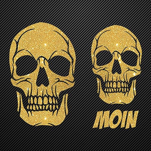 Glitzerdeals Bügelbilder Glitzer Totenkopf Set Moin 2er gold Aufbügler für Textilien Karneval Kostüm Totenkopf Bügelflicken Schädel Fasching Patch zum Aufbügeln Totenkopf von Glitzerdeals