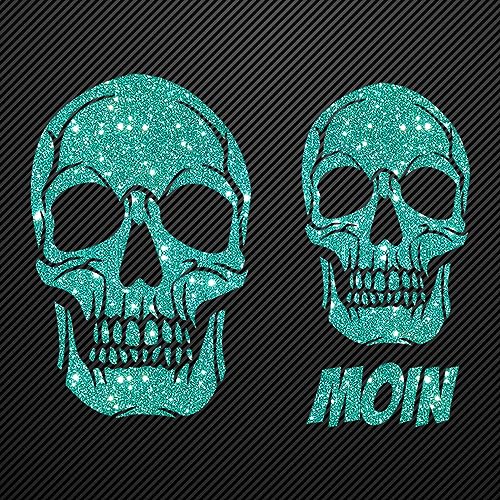 Glitzerdeals Bügelbilder Glitzer Totenkopf Set Moin 2er jade Aufbügler für Textilien Karneval Kostüm Totenkopf Bügelflicken Schädel Fasching Patch zum Aufbügeln Totenkopf von Glitzerdeals