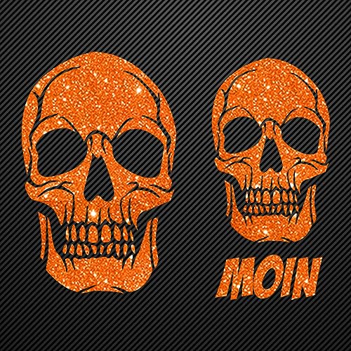 Glitzerdeals Bügelbilder Glitzer Totenkopf Set Moin 2er orange Aufbügler für Textilien Karneval Kostüm Totenkopf Bügelflicken Schädel Fasching Patch zum Aufbügeln Totenkopf von Glitzerdeals