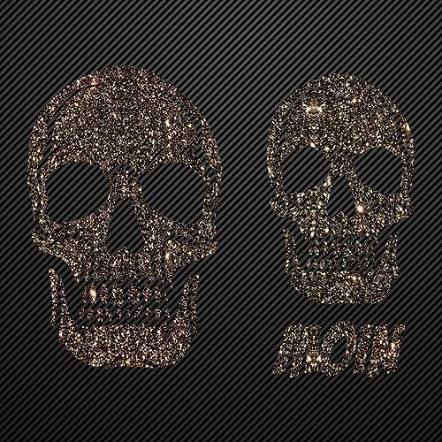 Glitzerdeals Bügelbilder Glitzer Totenkopf Set Moin 2er schwarzgold Aufbügler für Textilien Karneval Kostüm Totenkopf Bügelflicken Schädel Fasching Patch zum Aufbügeln Totenkopf von Glitzerdeals