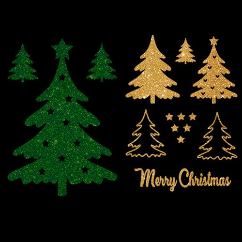 Glitzerdeals Bügelbilder Glitzer Weihnachtsmotiv Set Weihnachtsbaum Merry Christmas Sterne gold Aufbügler für Textilien Karneval Kostüm Bügelflicken Weihnachten Fasching Patch zum Aufbügeln von Glitzerdeals