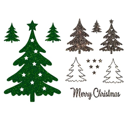 Glitzerdeals Bügelbilder Glitzer Weihnachtsmotiv Set Weihnachtsbaum Merry Christmas Sterne schwarzgold Aufbügler für Textilien Karneval Kostüm Bügelflicken Weihnachten Fasching Patch zum Aufbügeln von Glitzerdeals