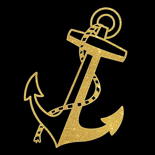 Glitzerdeals Bügelbilder Glitzer großer Anker mit Seil gold Aufbügler für Textilien Karneval Kostüm Anker Bügelflicken maritim Fasching Patch zum Aufbügeln Anker von Glitzerdeals