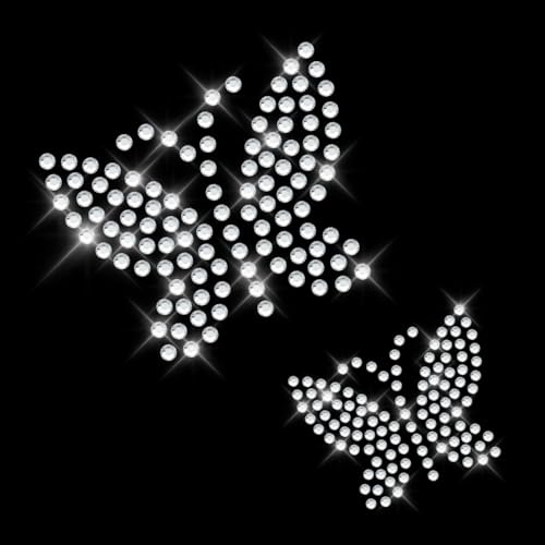 Glitzerdeals Bügelbild Strass 2 Schmetterlinge klein kristall Strassmotiv zum Aufbügeln Schmetterling Bügelmotiv Butterfly Strass Aufbügler Schmetterling von Glitzerdeals