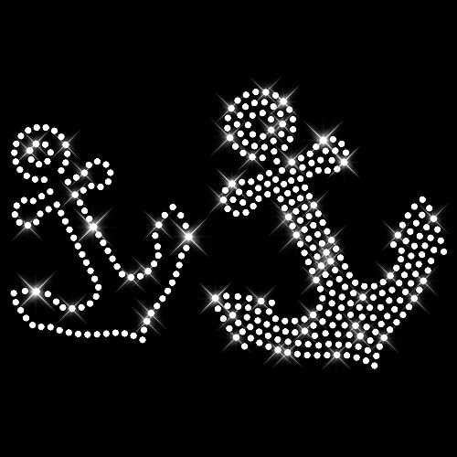 Glitzerdeals Bügelbilder Karneval Strass Anker 2er Set kristall Aufbügler für Textilien Anker Bügelmotiv anchor Fasching Patch zum Aufbügeln Anker von Glitzerdeals