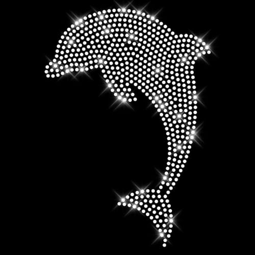 Glitzerdeals Bügelbild Strass Delfin Silhouette kristall Strassmotiv zum Aufbügeln Delfin Bügelmotiv Delphin Strass Aufbügler Delfin von Glitzerdeals