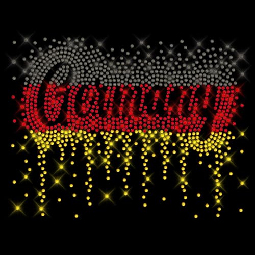 Glitzerdeals Bügelbilder Karneval Strass Deutschland Schriftzug Germany schwarz rot gold EM Aufbügler für Textilien Fussball Bügelmotiv Soccer Strass Bügelbild Fussball von Glitzerdeals