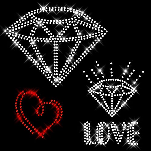 Glitzerdeals Bügelbilder Karneval Strass Diamanten und Love mit Herz Set Aufbügler für Textilien Diamanten Bügelmotiv Bling-Fasching Strass Bügelbild Diamanten von Glitzerdeals