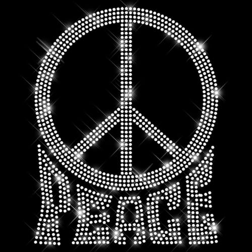 Glitzerdeals Bügelbild Strass Peace Symbol mit Schriftzug kristall Strassmotiv zum Aufbügeln Peace Bügelmotiv Peacezeichen Strass Aufbügler Peace von Glitzerdeals