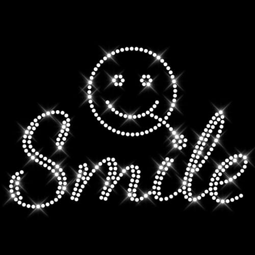 Glitzerdeals Bügelbild Strass Smille mit Blume lachendes Gesicht Strassmotiv zum Aufbügeln Smile Bügelmotiv Sprüche Strass Aufbügler Smile von Glitzerdeals