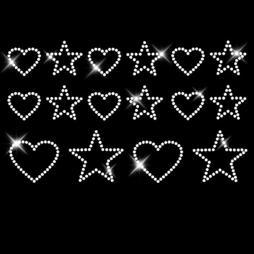 Glitzerdeals Bügelbild Strass Sterne und Herzen Set kristall klein Strassmotiv zum Aufbügeln Sterne Bügelmotiv Herzen Strass Aufbügler Sterne von Glitzerdeals