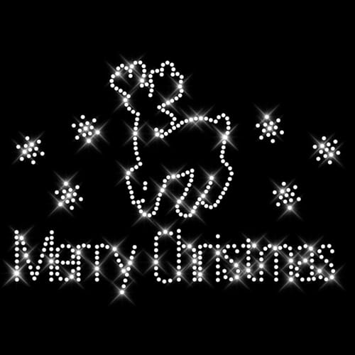 Glitzerdeals Bügelbilder Karneval Strass Weihnachten Rentier mit Merry Christmas Schriftzug Aufbügler für Textilien Weihnachten Bügelmotiv Hirsch Strass Bügelbild Weihnachten von Glitzerdeals