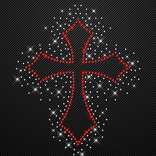 Glitzerdeals Bügelbild aus Strass großes Kreuz mit Glow kristall rot Glitzerbild zum Aufbügeln Kreuz Strassmotiv Gothic Aufbügler Glitzer Faith von Glitzerdeals