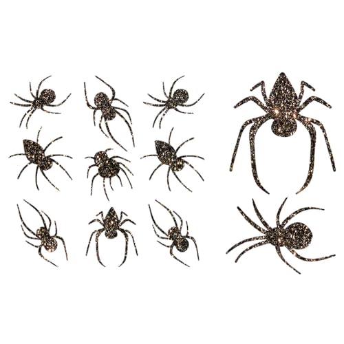 Glitzerdeals Bügelbilder Glitzer Halloween Spinne 11er Set Spinnen schwarzgold Aufbügler für Textilien Karneval Kostüm Spinne Bügelflicken Spinnen Fasching Patch zum Aufbügeln Spinne von Glitzerdeals