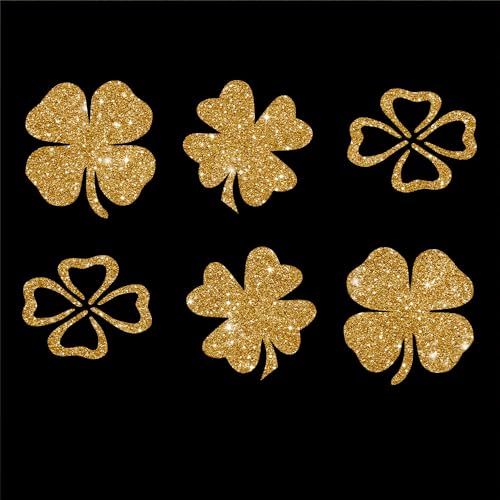 Glitzerdeals Bügelbilder Glitzer Kleeblätter Glitter Kleeblatt Set gold Aufbügler für Textilien Karneval Kostüm Kleeblatt Bügelflicken Glücksblatt Fasching Patch zum Aufbügeln Kleeblatt von Glitzerdeals