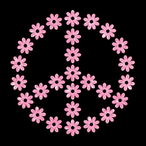 Glitzerdeals Bügelbilder Glitzer Peace Symbol Blumen Peacezeichen flamingo Aufbügler für Textilien Karneval Kostüm Peace Bügelflicken Peacezeichen Fasching Patch zum Aufbügeln Peace von Glitzerdeals